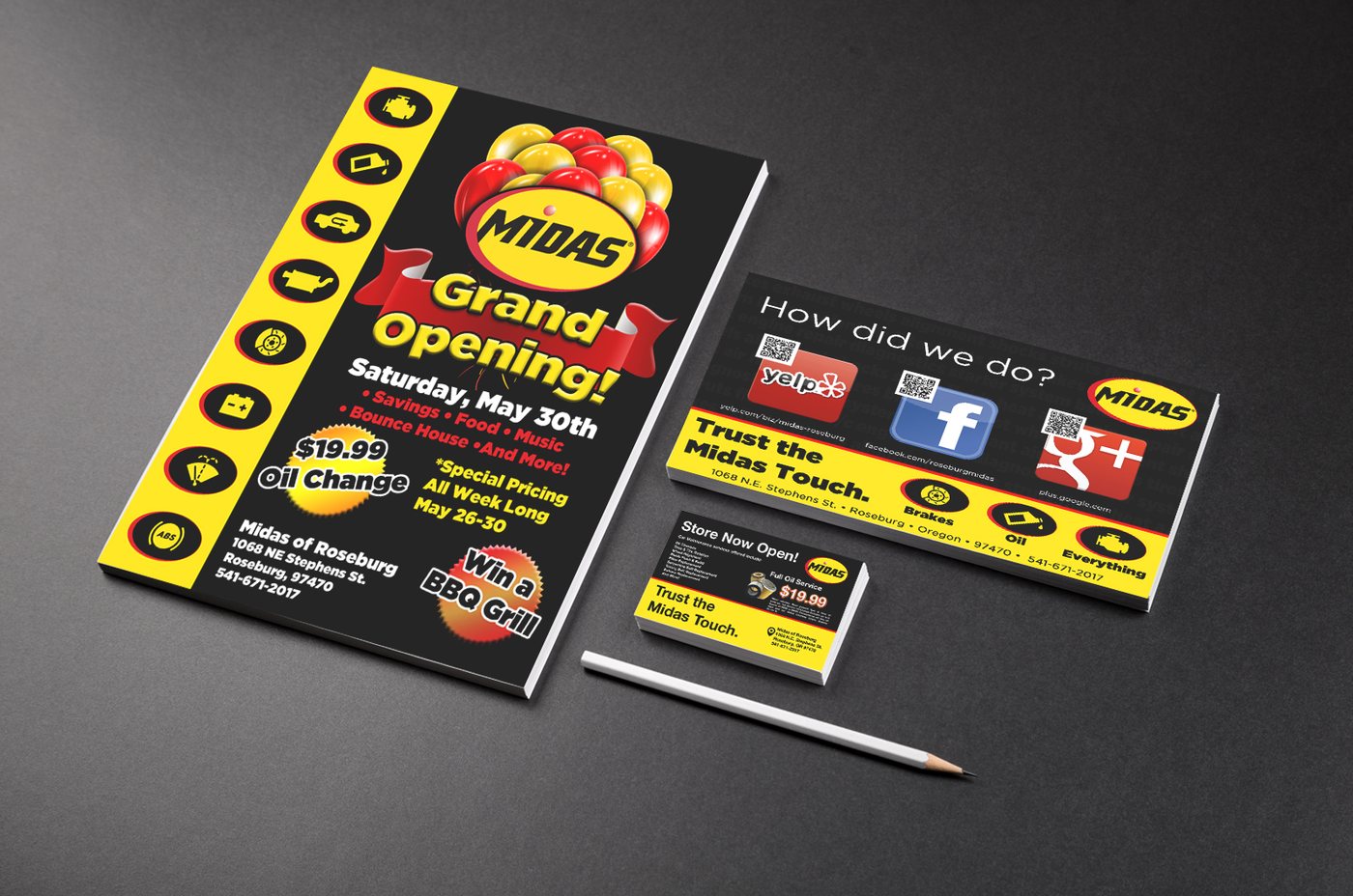 Midas Grand Opening flyer and mailer designed by Gen One Design