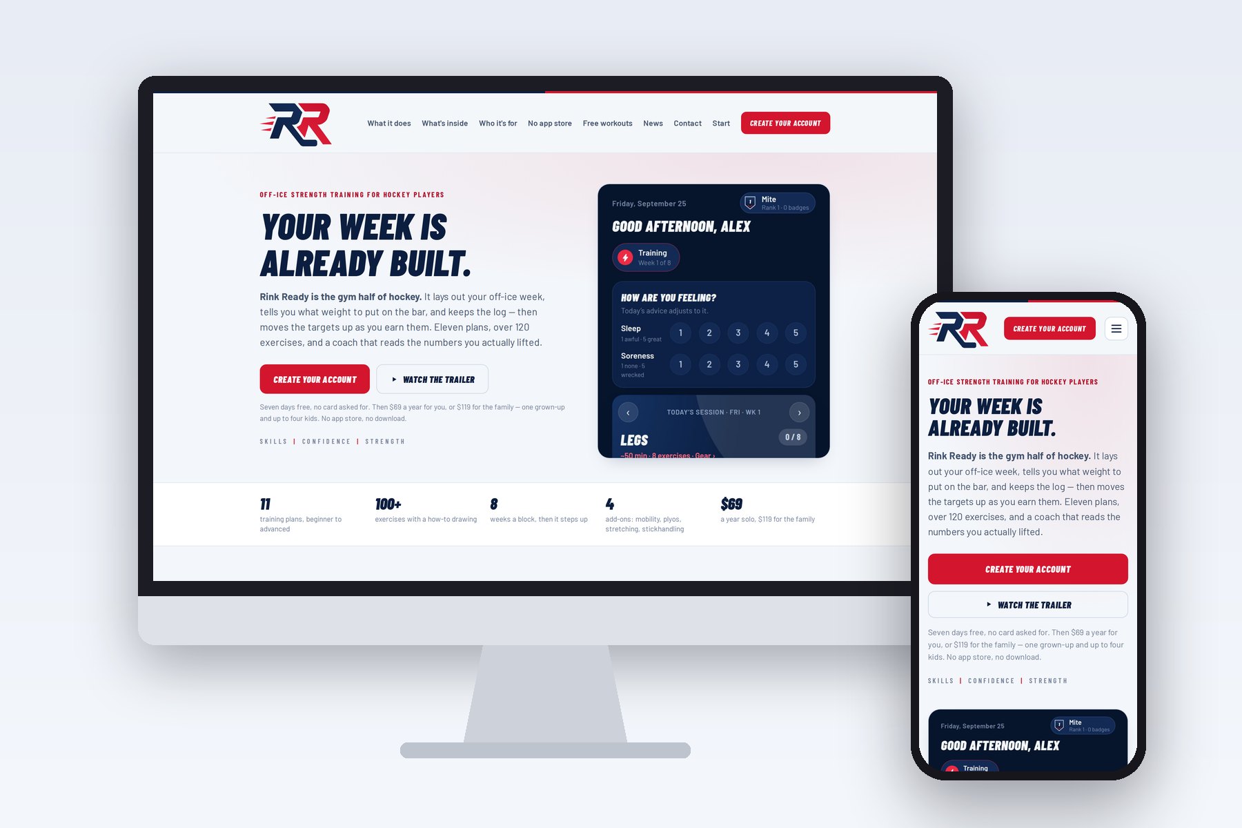 Rink Ready Training website and web app designed by Gen One Design